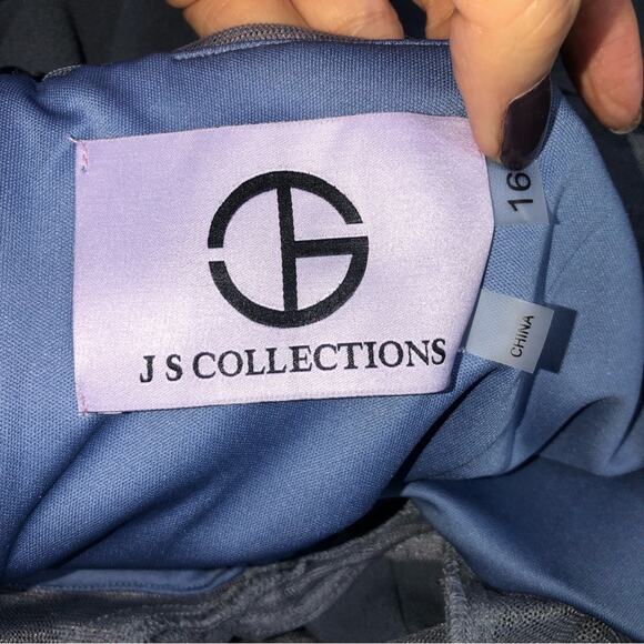 JS Collections Slate Blue Short Sleeve Illusion Cocktail Dress 16 NWT - Picture 7 of 12